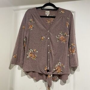Anthropologie Fig & Flower Blouse Womens Size Medium Knit Embroidered Floral